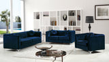 Isabelle Velvet / Engineered Wood / Metal / Foam Contemporary Navy Velvet Loveseat - 62" W x 35.5" D x 31" H