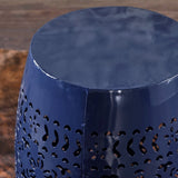 Apollos Indoor 12" Lace Cut Iron Side Table, Dark Blue Noble House