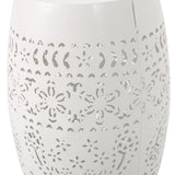 Noble House Apollos Indoor 12" Lace Cut Iron Side Table, White