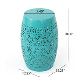 Noble House Apollos Indoor 12" Lace Cut Iron Side Table, Teal