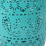 Noble House Apollos Indoor 12" Lace Cut Iron Side Table, Teal