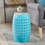Jorell Lace Cut Blue Iron Accent Table Noble House