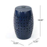 Jorell Lace Cut Dark Blue Iron Accent Table Noble House