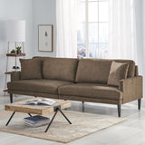 Malverne Contemporary 3 Seater Fabric Sofa with Accent Pillows, Brown and Dark Brown Noble House