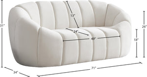 Elijah Velvet / Engineered Wood / Foam Contemporary Cream Velvet Loveseat - 71" W x 34" D x 31" H