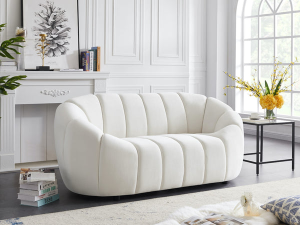 Elijah Velvet / Engineered Wood / Foam Contemporary Cream Velvet Loveseat - 71" W x 34" D x 31" H
