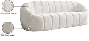 Elijah Velvet / Engineered Wood / Foam Contemporary Cream Velvet Sofa - 93.5" W x 34" D x 31" H