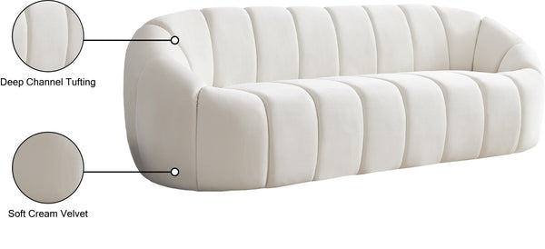 Elijah Velvet / Engineered Wood / Foam Contemporary Cream Velvet Sofa - 93.5" W x 34" D x 31" H