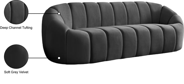 Elijah Velvet / Engineered Wood / Foam Contemporary Grey Velvet Sofa - 93.5" W x 34" D x 31" H