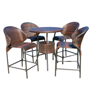 Multibrown Wicker Outdoor Bistro Bar Set with Ice Pail Noble House