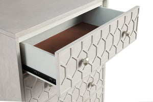 Denver Five Drawer Chest - Elegant Honeycomb Design in Light Grey, Fully Assembled Mahogany Storage
