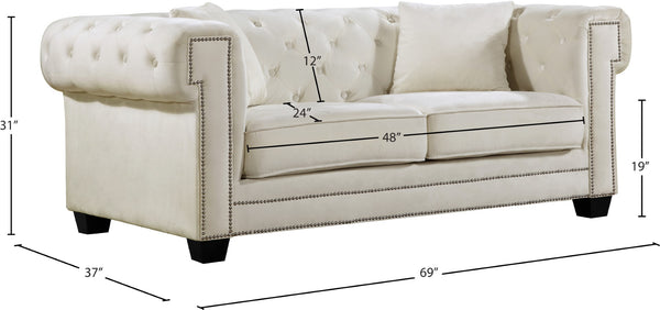 Bowery Velvet / Engineered Wood / Metal / Foam Contemporary Cream Velvet Loveseat - 68.5" W x 36.5" D x 30.5" H