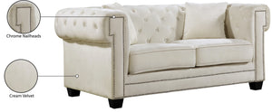 Bowery Velvet / Engineered Wood / Metal / Foam Contemporary Cream Velvet Loveseat - 68.5" W x 36.5" D x 30.5" H