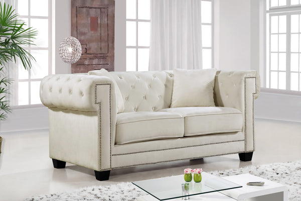 Bowery Velvet / Engineered Wood / Metal / Foam Contemporary Cream Velvet Loveseat - 68.5" W x 36.5" D x 30.5" H