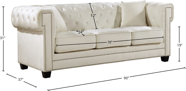 Bowery Velvet / Engineered Wood / Metal / Foam Contemporary Cream Velvet Sofa - 90" W x 36.5" D x 30.5" H