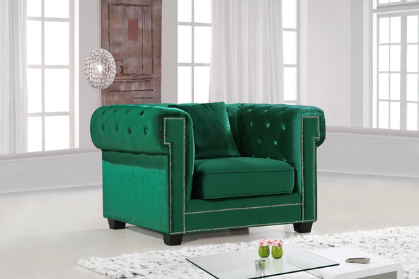 Bowery Velvet / Engineered Wood / Metal / Foam Contemporary Green Velvet Chair - 46.5" W x 36.5" D x 30.5" H