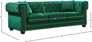 Bowery Velvet / Engineered Wood / Metal / Foam Contemporary Green Velvet Loveseat - 68.5" W x 36.5" D x 30.5" H