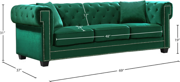 Bowery Velvet / Engineered Wood / Metal / Foam Contemporary Green Velvet Loveseat - 68.5" W x 36.5" D x 30.5" H