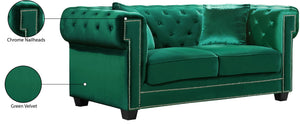 Bowery Velvet / Engineered Wood / Metal / Foam Contemporary Green Velvet Loveseat - 68.5" W x 36.5" D x 30.5" H