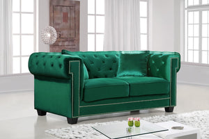 Bowery Velvet / Engineered Wood / Metal / Foam Contemporary Green Velvet Loveseat - 68.5" W x 36.5" D x 30.5" H