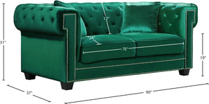 Bowery Velvet / Engineered Wood / Metal / Foam Contemporary Green Velvet Sofa - 90" W x 36.5" D x 30.5" H