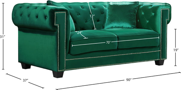 Bowery Velvet / Engineered Wood / Metal / Foam Contemporary Green Velvet Sofa - 90" W x 36.5" D x 30.5" H
