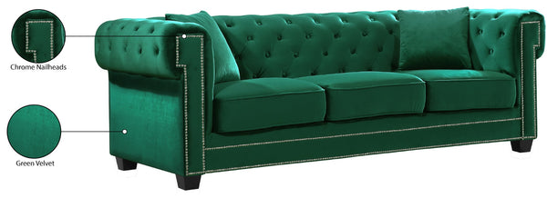 Bowery Velvet / Engineered Wood / Metal / Foam Contemporary Green Velvet Sofa - 90" W x 36.5" D x 30.5" H