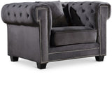 Bowery Velvet / Engineered Wood / Metal / Foam Contemporary Grey Velvet Chair - 46.5" W x 36.5" D x 30.5" H