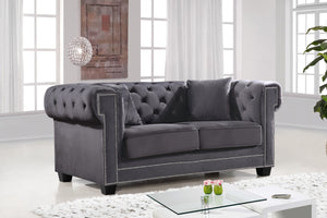 Bowery Velvet / Engineered Wood / Metal / Foam Contemporary Grey Velvet Loveseat - 68.5" W x 36.5" D x 30.5" H
