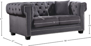 Bowery Velvet / Engineered Wood / Metal / Foam Contemporary Grey Velvet Sofa - 90" W x 36.5" D x 30.5" H