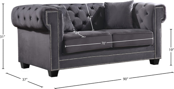 Bowery Velvet / Engineered Wood / Metal / Foam Contemporary Grey Velvet Sofa - 90" W x 36.5" D x 30.5" H