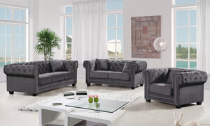 Bowery Velvet / Engineered Wood / Metal / Foam Contemporary Grey Velvet Sofa - 90" W x 36.5" D x 30.5" H