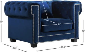 Bowery Velvet / Engineered Wood / Metal / Foam Contemporary Navy Velvet Chair - 46.5" W x 36.5" D x 30.5" H