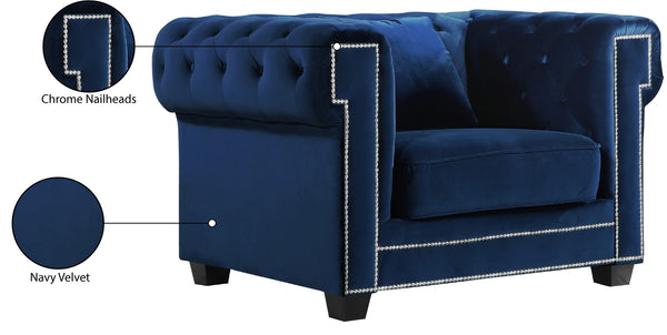 Bowery Velvet / Engineered Wood / Metal / Foam Contemporary Navy Velvet Chair - 46.5" W x 36.5" D x 30.5" H