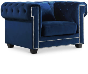 Bowery Velvet / Engineered Wood / Metal / Foam Contemporary Navy Velvet Chair - 46.5" W x 36.5" D x 30.5" H
