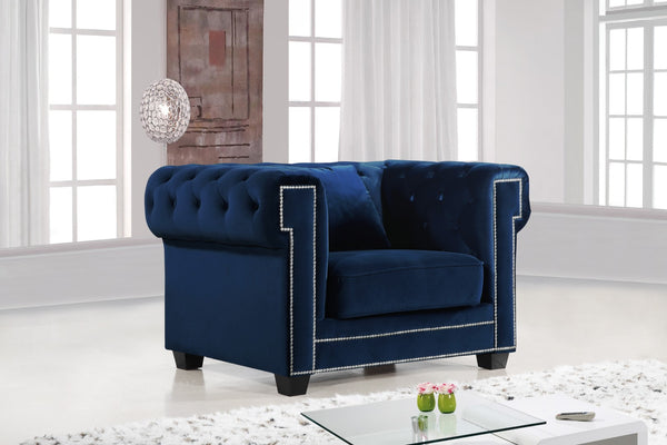 Bowery Velvet / Engineered Wood / Metal / Foam Contemporary Navy Velvet Chair - 46.5" W x 36.5" D x 30.5" H