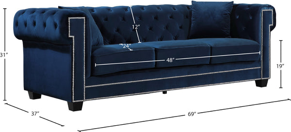 Bowery Velvet / Engineered Wood / Metal / Foam Contemporary Navy Velvet Loveseat - 68.5" W x 36.5" D x 30.5" H