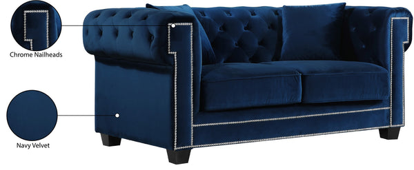 Bowery Velvet / Engineered Wood / Metal / Foam Contemporary Navy Velvet Loveseat - 68.5" W x 36.5" D x 30.5" H
