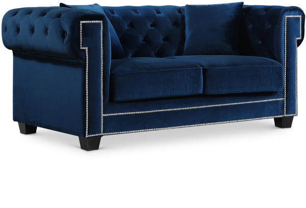Bowery Velvet / Engineered Wood / Metal / Foam Contemporary Navy Velvet Loveseat - 68.5" W x 36.5" D x 30.5" H