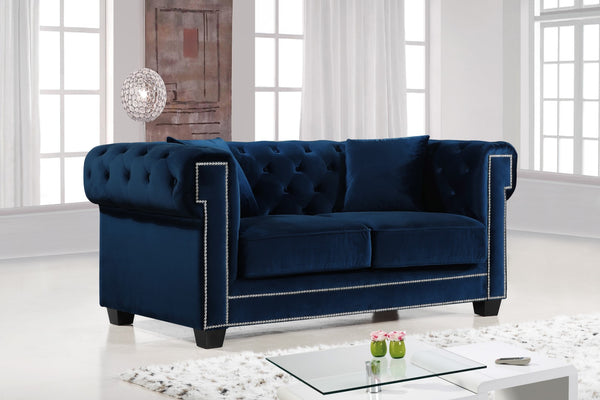 Bowery Velvet / Engineered Wood / Metal / Foam Contemporary Navy Velvet Loveseat - 68.5" W x 36.5" D x 30.5" H