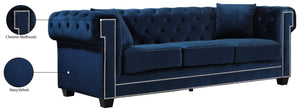 Bowery Velvet / Engineered Wood / Metal / Foam Contemporary Navy Velvet Sofa - 90" W x 36.5" D x 30.5" H
