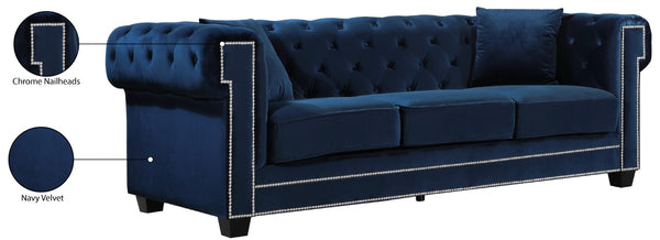Bowery Velvet / Engineered Wood / Metal / Foam Contemporary Navy Velvet Sofa - 90" W x 36.5" D x 30.5" H