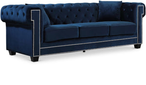 Bowery Velvet / Engineered Wood / Metal / Foam Contemporary Navy Velvet Sofa - 90" W x 36.5" D x 30.5" H