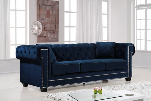 Bowery Velvet / Engineered Wood / Metal / Foam Contemporary Navy Velvet Sofa - 90" W x 36.5" D x 30.5" H