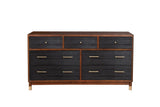 Alpine Furniture Belham 7 Drawer Dresser 1971-03 Two Tone - Dark Walnut & Black Mahogany Solids & Veneer 60 x 18 x 32.5