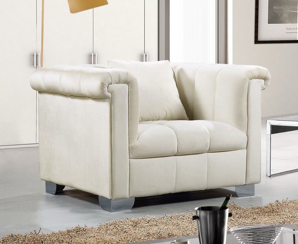Kayla Velvet / Engineered Wood / Metal / Foam Contemporary Cream Velvet Chair - 45.5" W x 37" D x 31" H