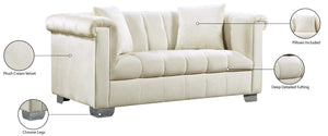 Kayla Velvet / Engineered Wood / Metal / Foam Contemporary Cream Velvet Loveseat - 68" W x 37" D x 31" H