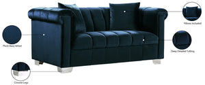 Kayla Velvet / Engineered Wood / Metal / Foam Contemporary Navy Velvet Loveseat - 68" W x 37" D x 31" H