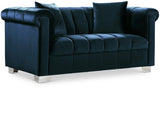 Kayla Velvet / Engineered Wood / Metal / Foam Contemporary Navy Velvet Loveseat - 68" W x 37" D x 31" H