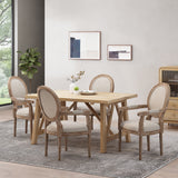 Judith French Country Wood Upholstered Dining Chair, Beige and Natural Noble House